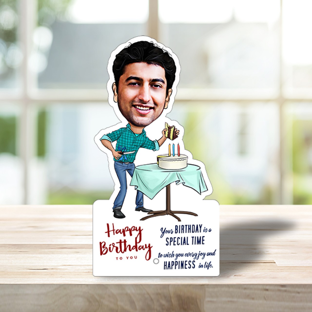 Customized birthday boy caricature with message