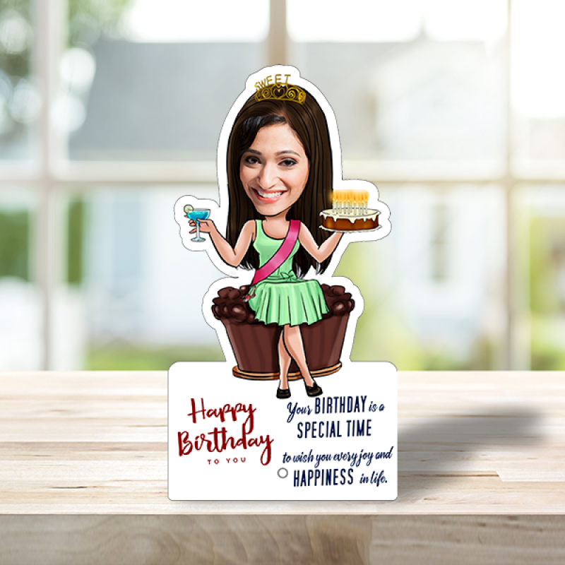 Customized birthday girl caricature with message