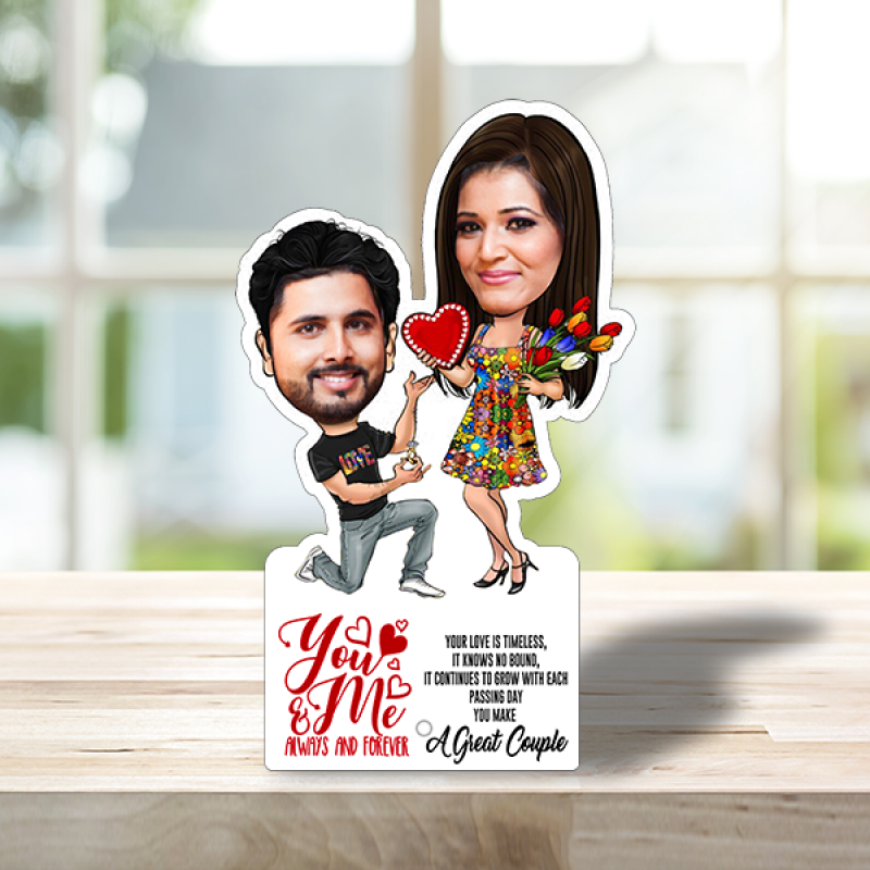Proposing couple caricature with a cute little message