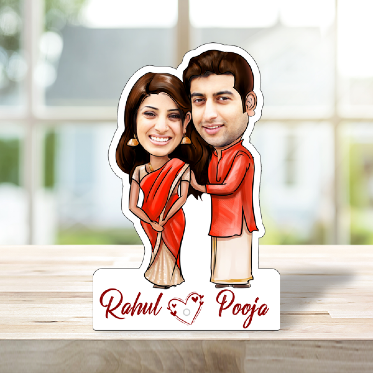 Customized couple in ethnic attire caricature with name