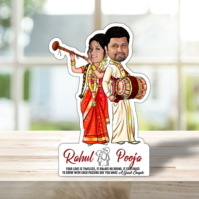 Traditional south indian bride and groom customized caricature