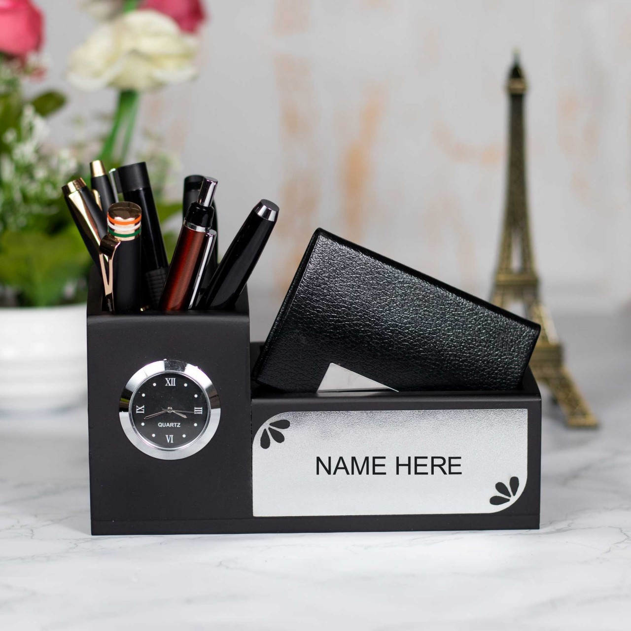 Personalized table watch with card & pen holder