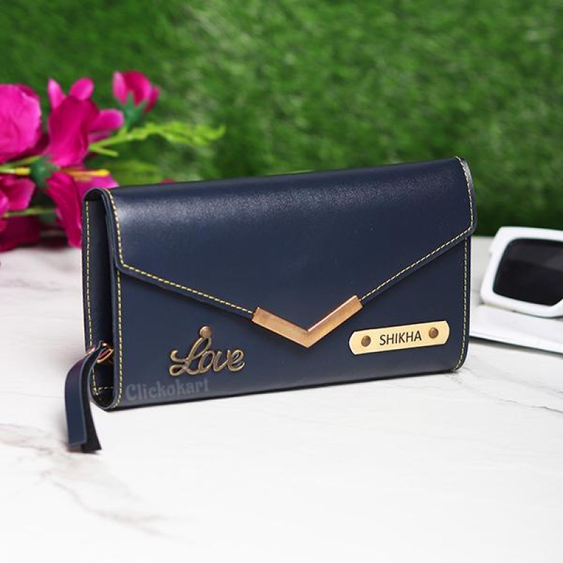 Personalized Ladies Clutch With Charm Blue Color