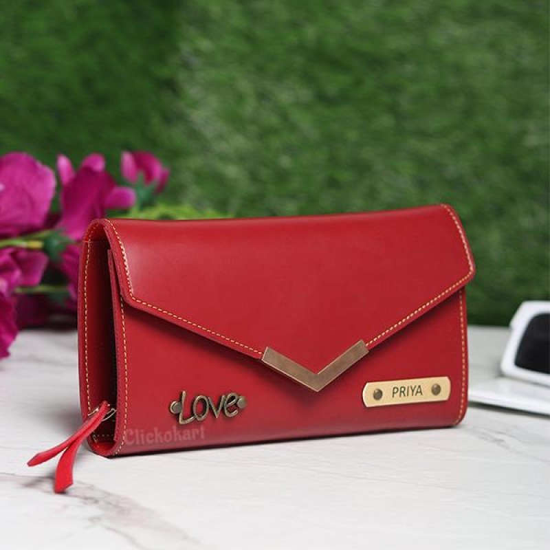 Personalized Ladies Clutch With Charm Red Color