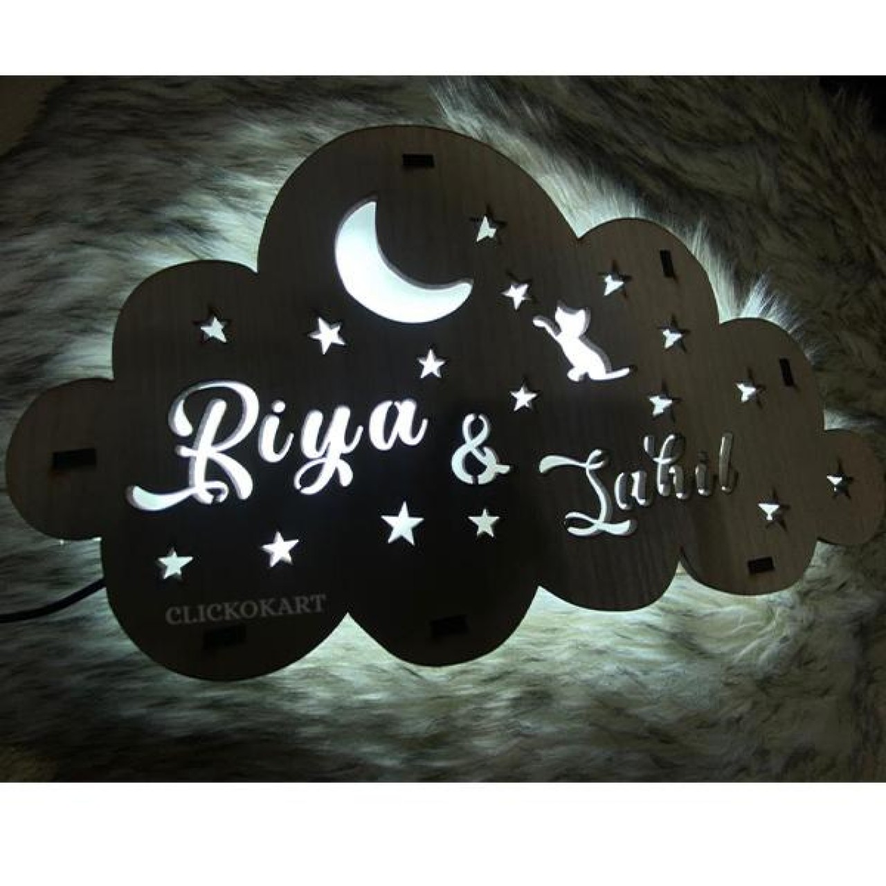 Wooden Cloud Led Name Board