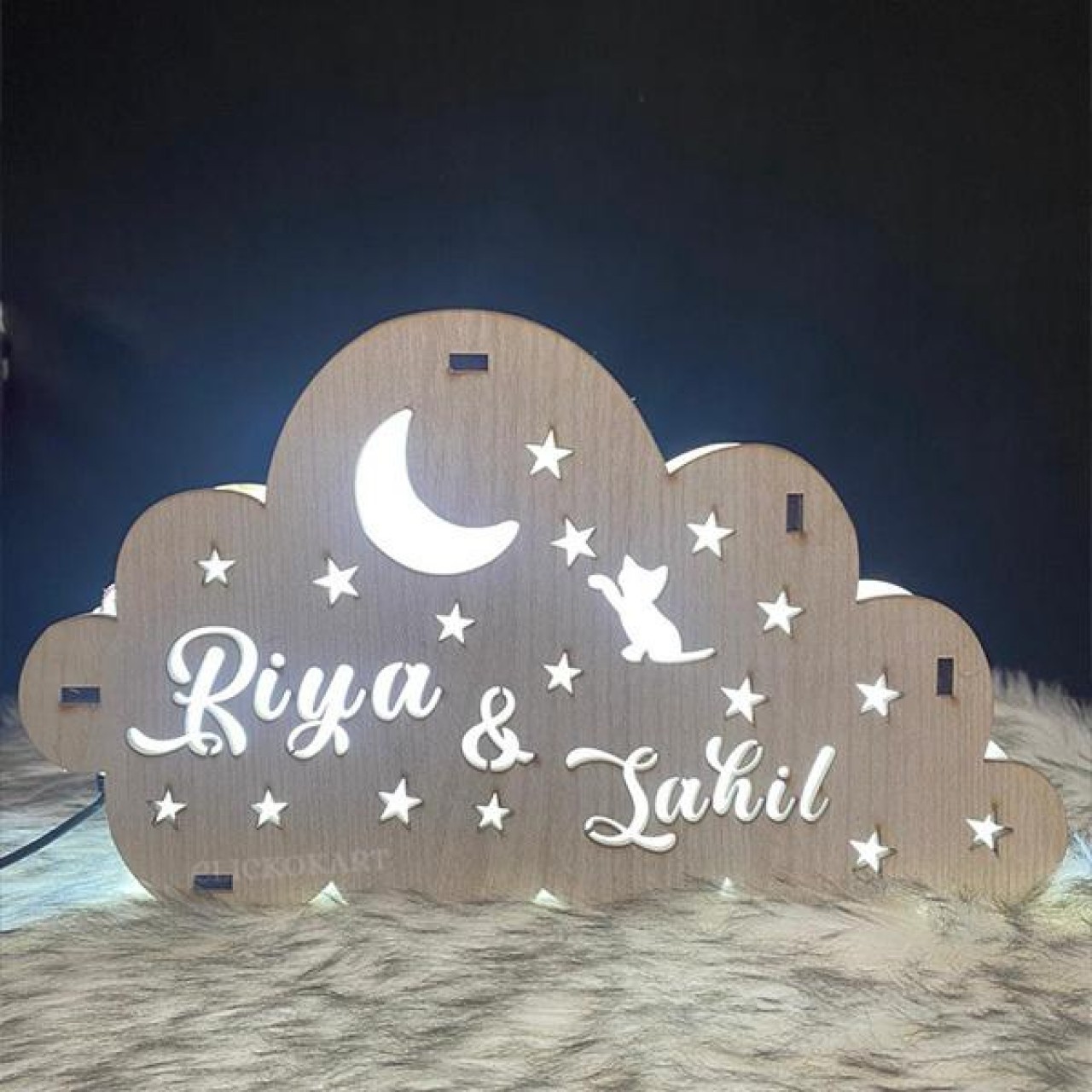 Wooden Cloud Led Name Board