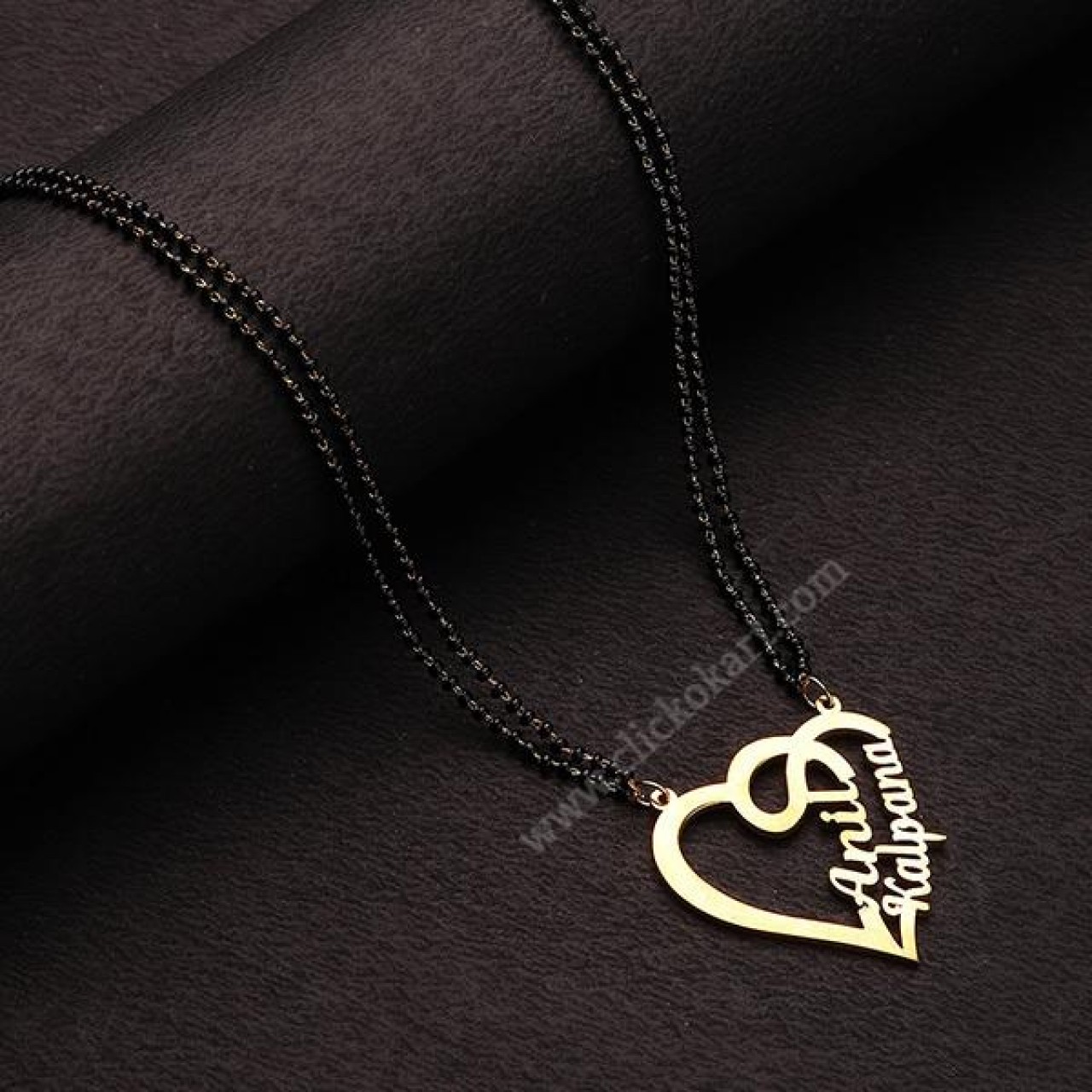Double Name Heart Necklace With Mangalsutra