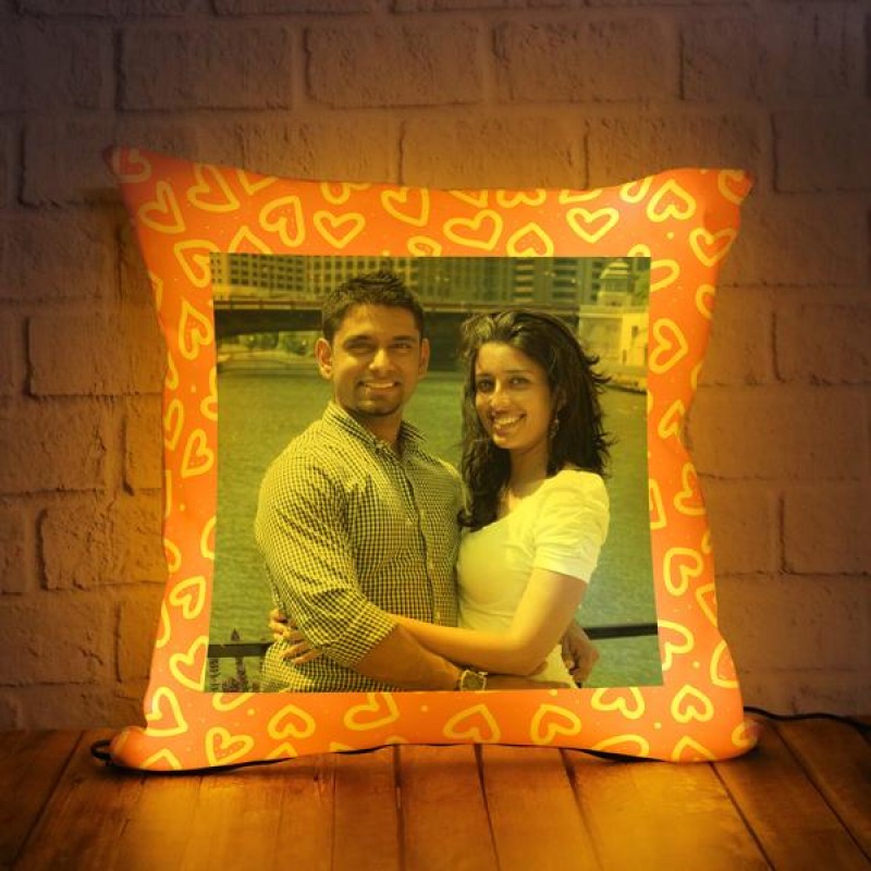PERSONALIZED LED CUSHION WITH PINK BORDER DESIGN