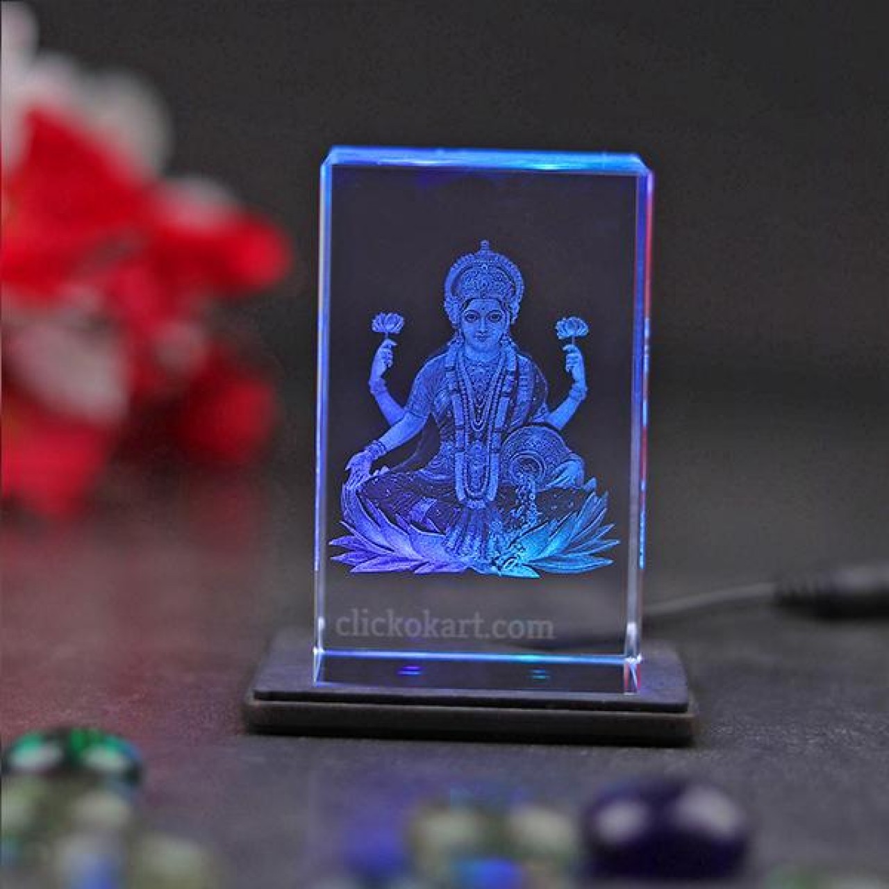 Goddess Laxmi Mata Rectangle Shape Crystal With Slim Light Base