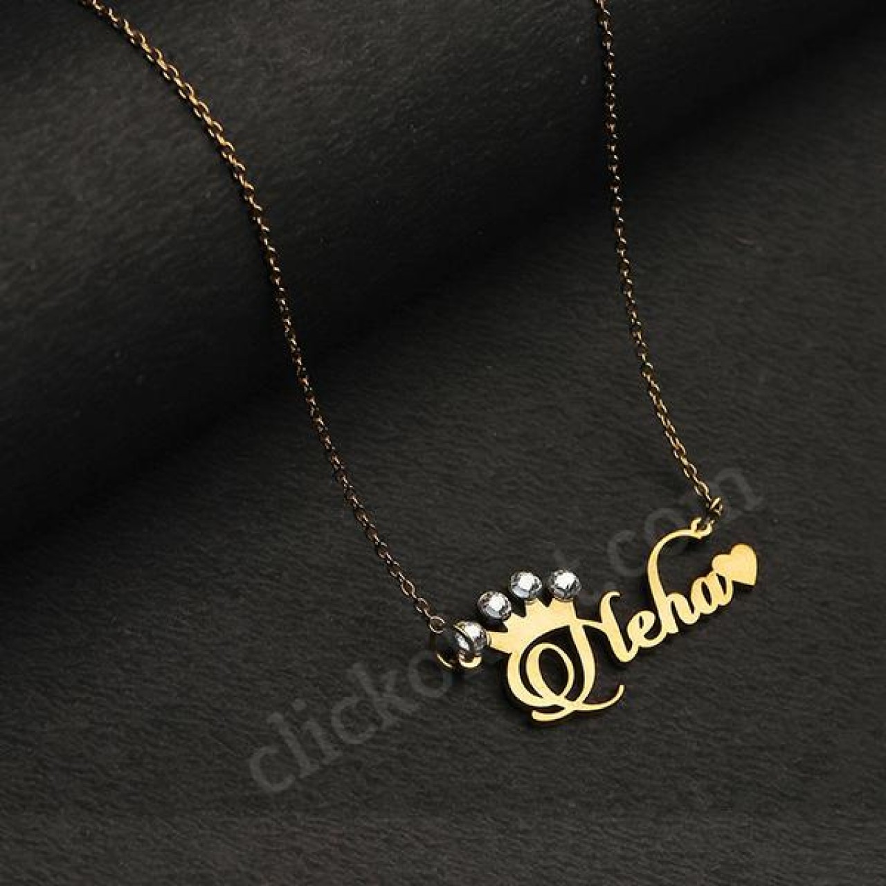 Crown Name Necklace With Crystal & Small Heart