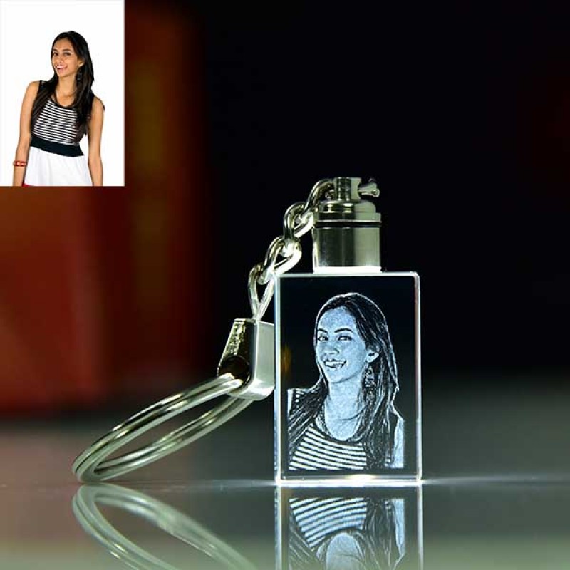 Personalized Rectangle Shape Crystal Key chain With Led.