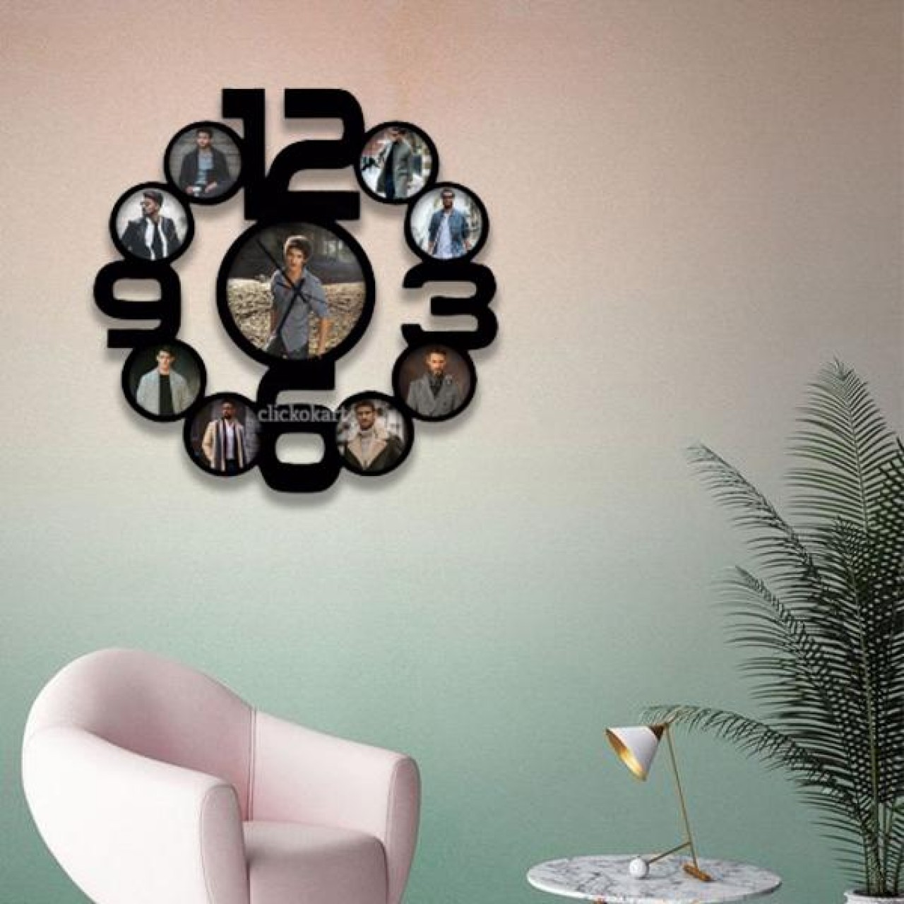 Personalized Round Clock With 9 Photos