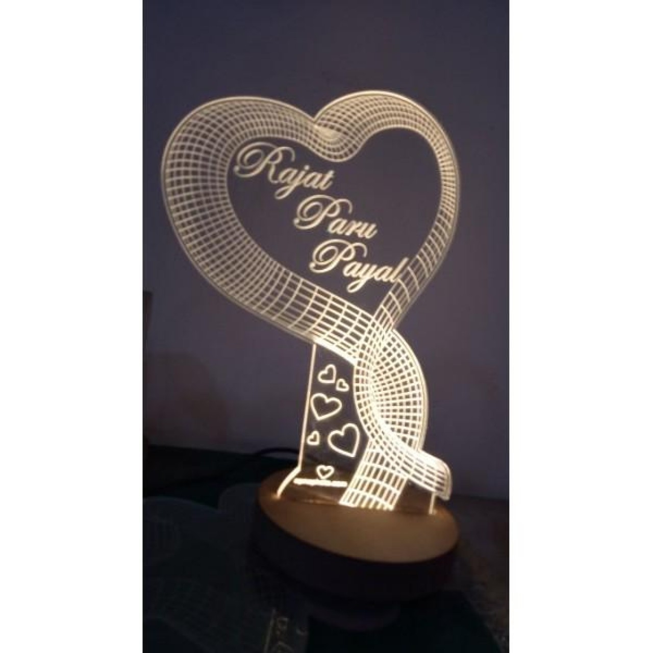 Message Acrylic Heart 3D Lamp
