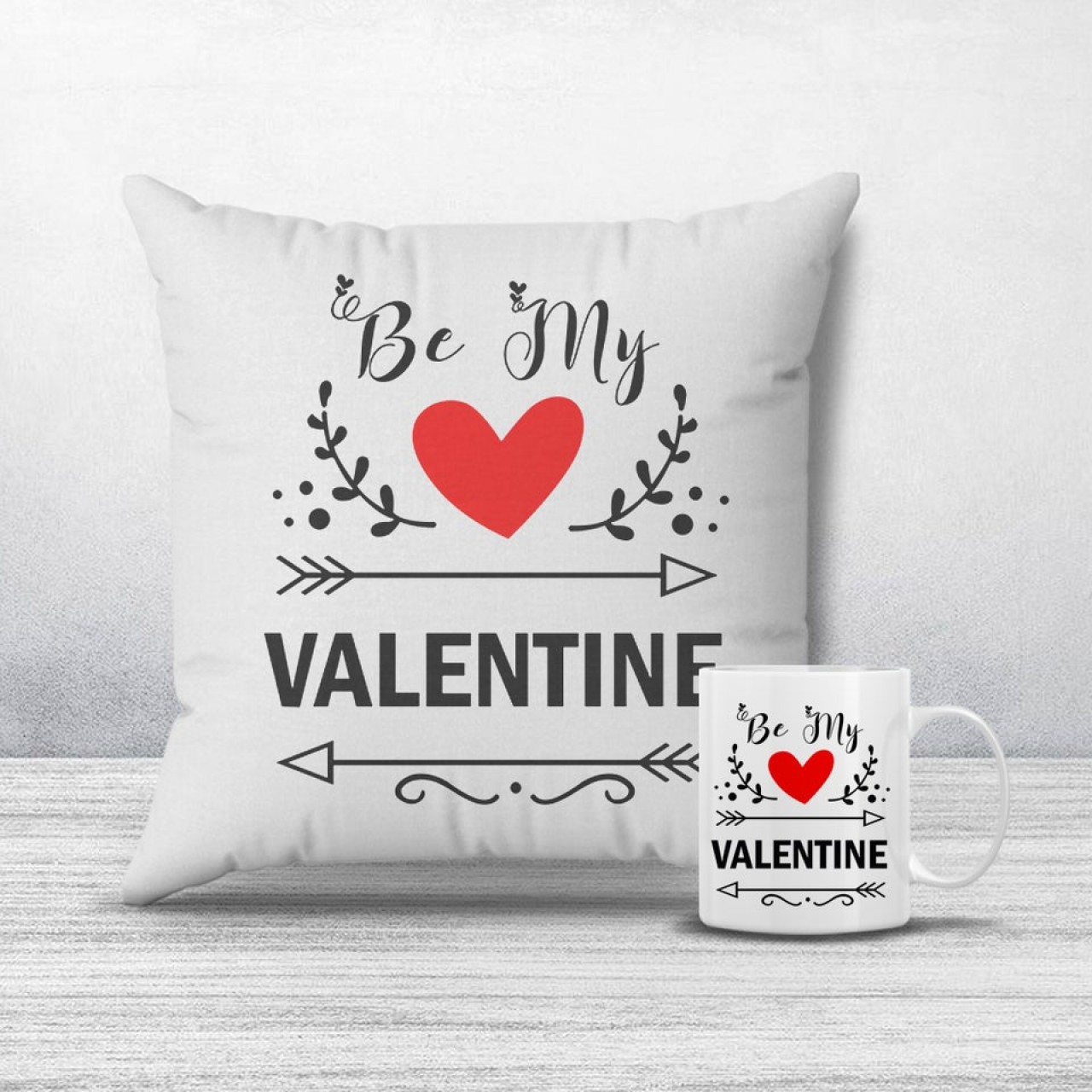 Be my valentine cushion & mug combo