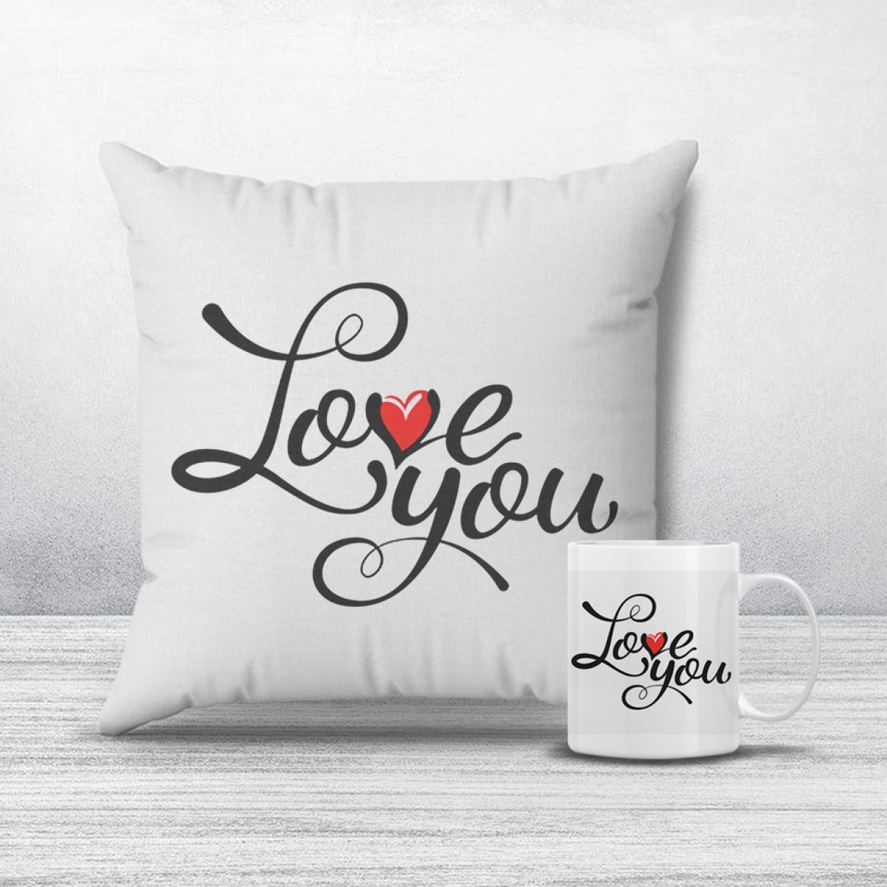 Love you cushion & mug combo