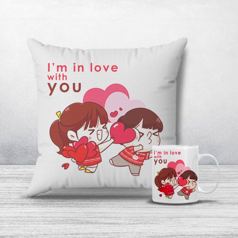 Cute love cushion & mug combo