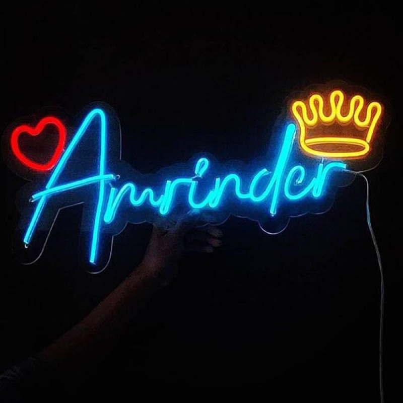 Name neon light with crown & heart