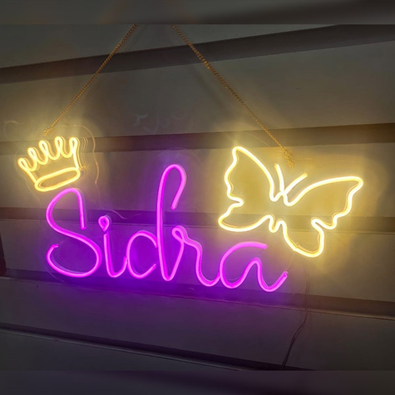 Name neon light with crown & butterfly