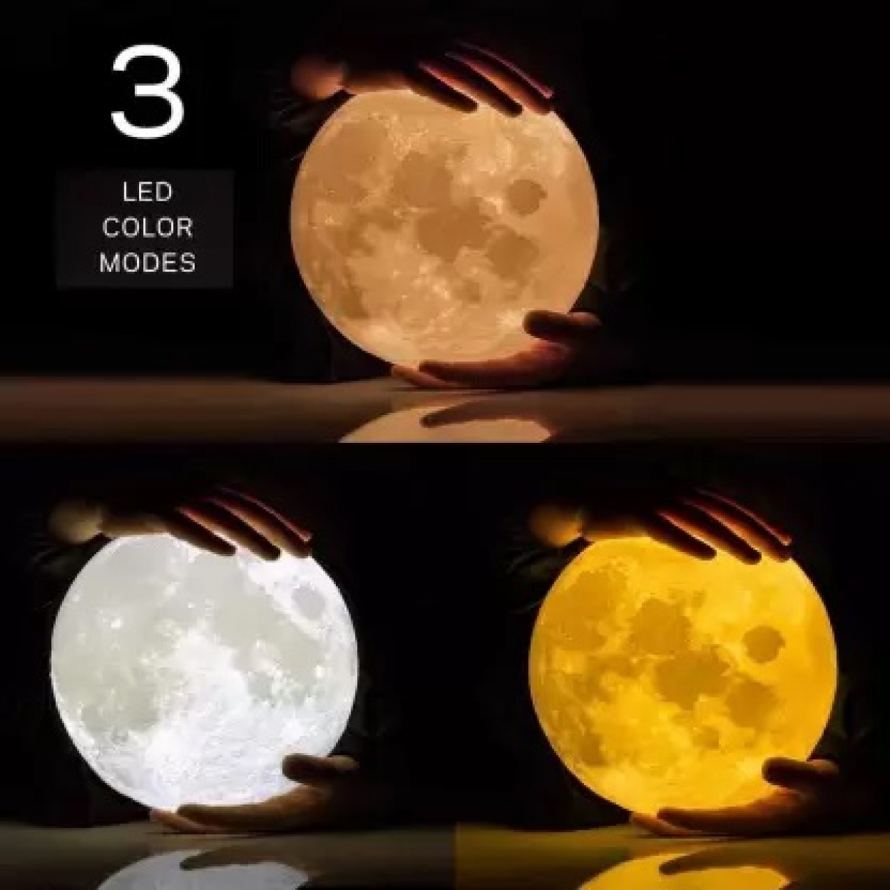 Personalized 3 Colors 3D Moon LED Lamp