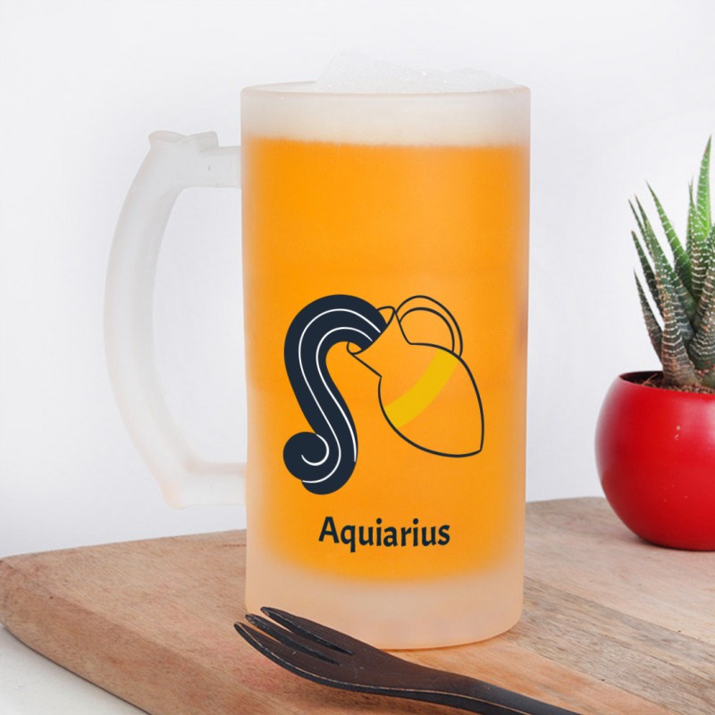 Aquarius Zodiac Sign Designer Frosted Beer Mug
