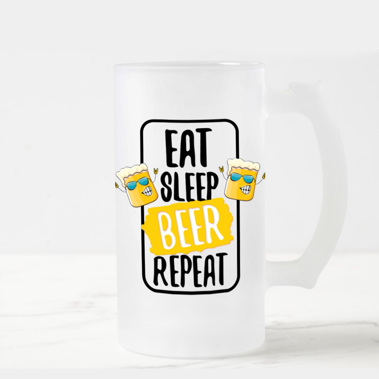 Eat Sleep Beer Repeat Designer Frosted Beer Mug