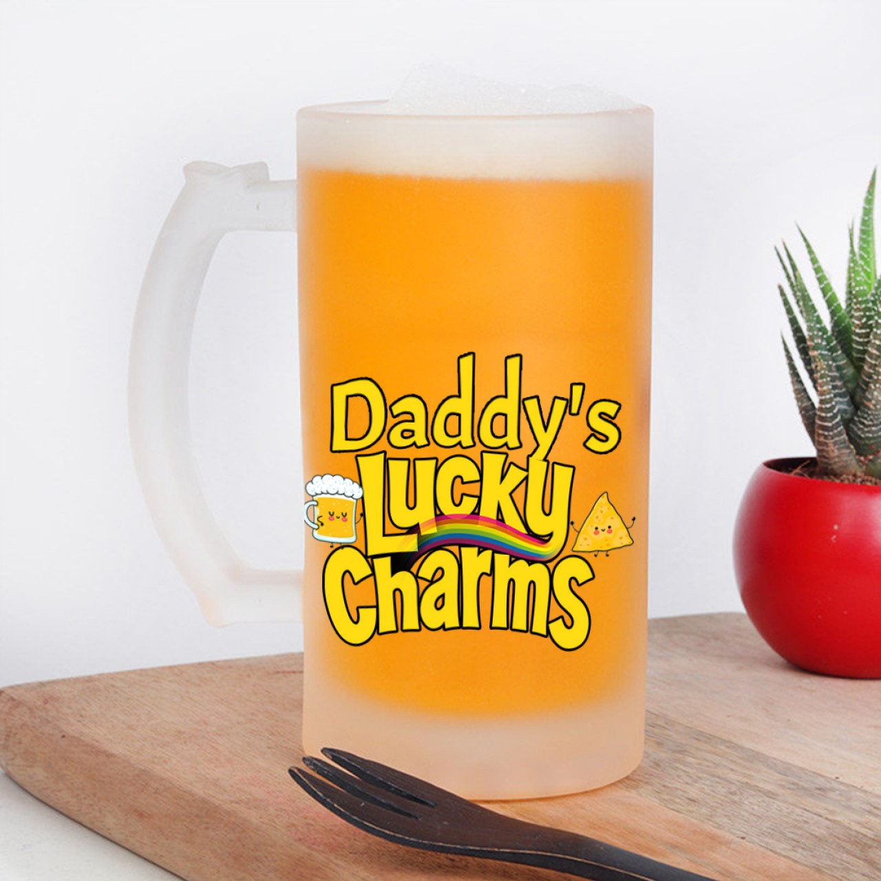 Daddy's Lucky Charm Designer Frosted Beer Mug