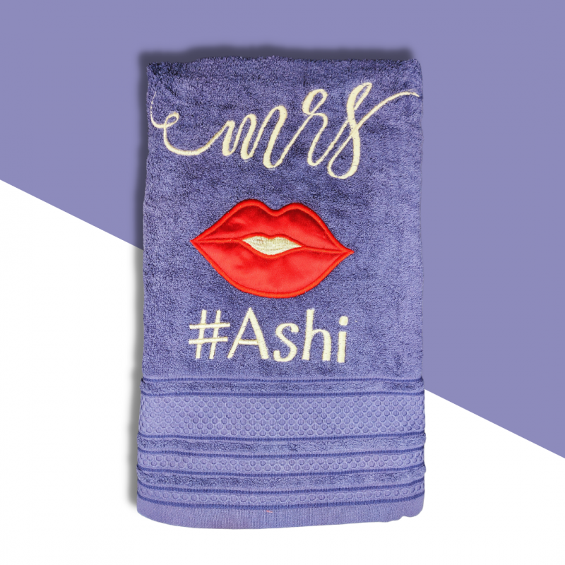Personalized Mrs. Name # With Lips Cotton Towel For Her