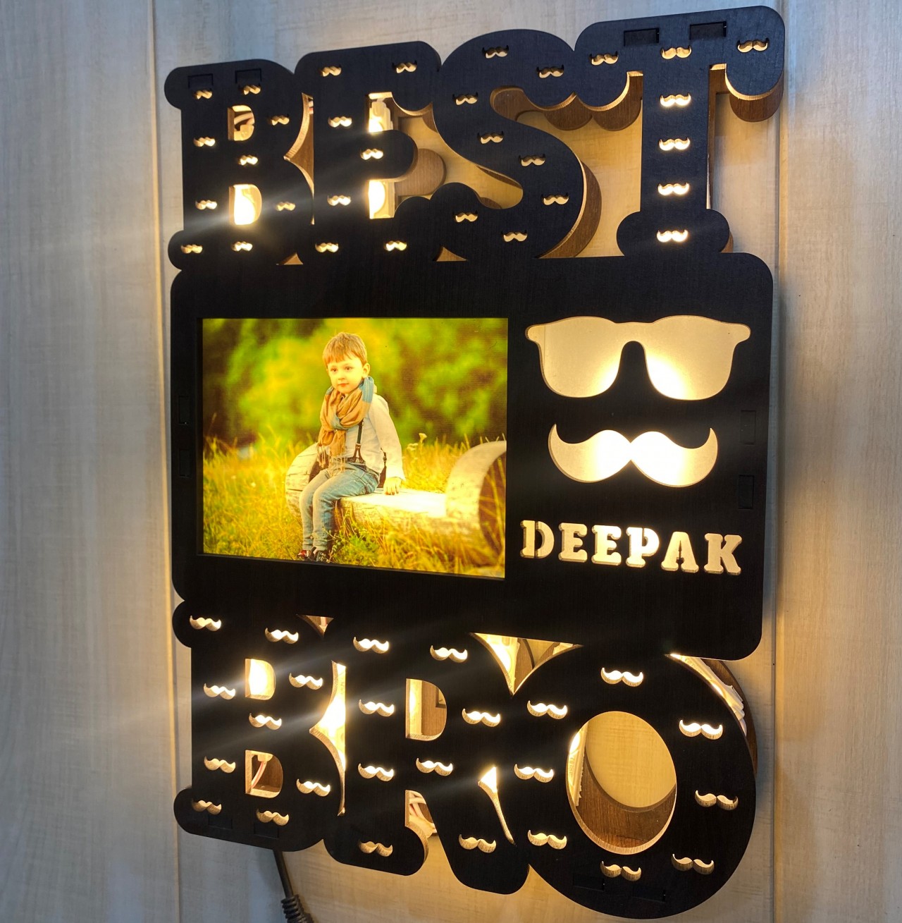 Personalized Best Bro Wooden LED Wall Frame