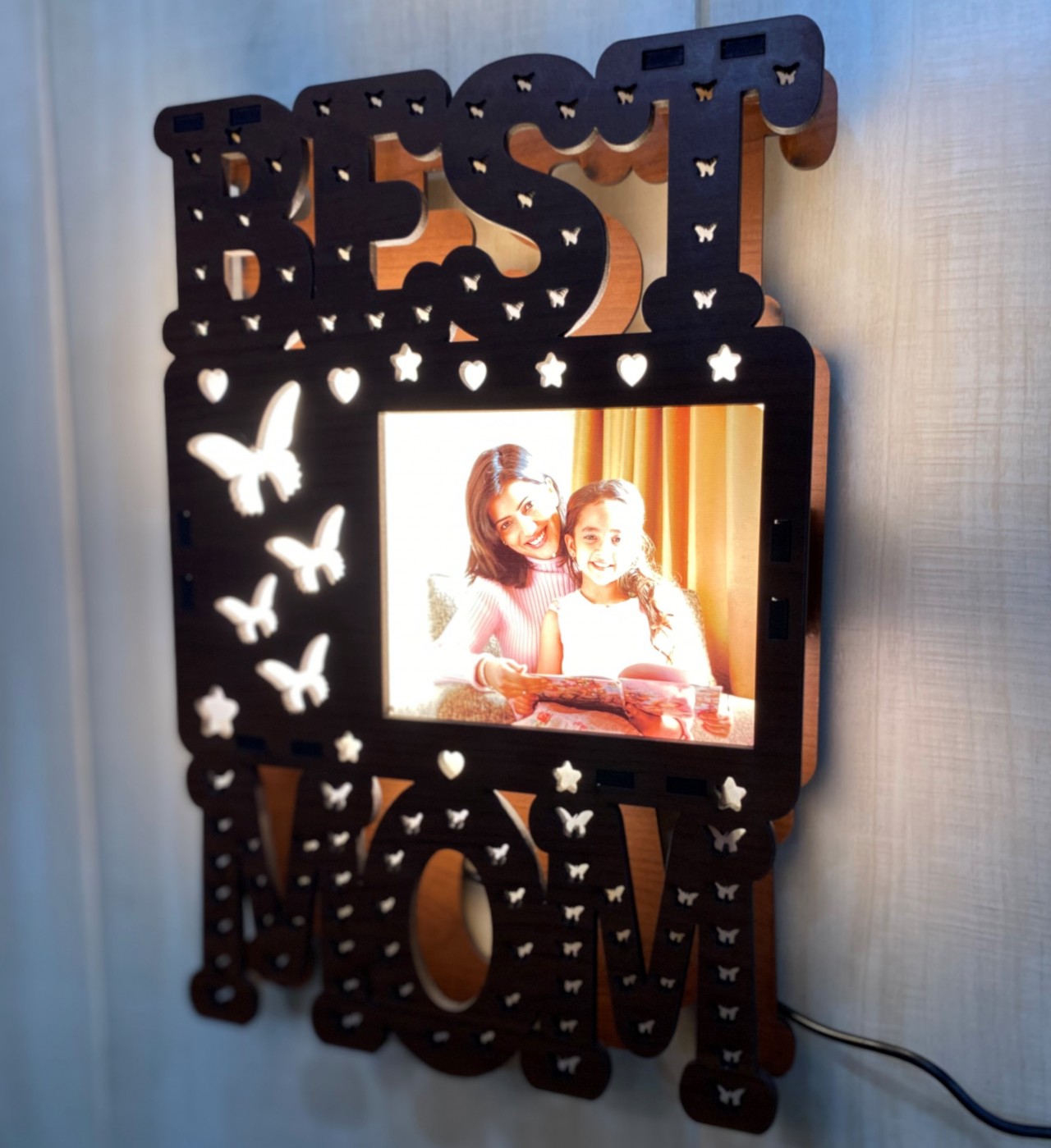 Personalized Best Mom Wooden LED Wall Frame