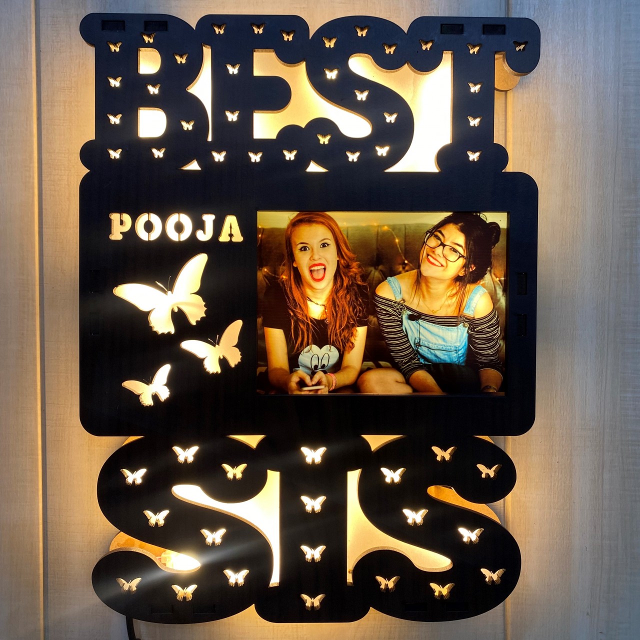 Personalized Best Sis Wooden LED Wall Frame