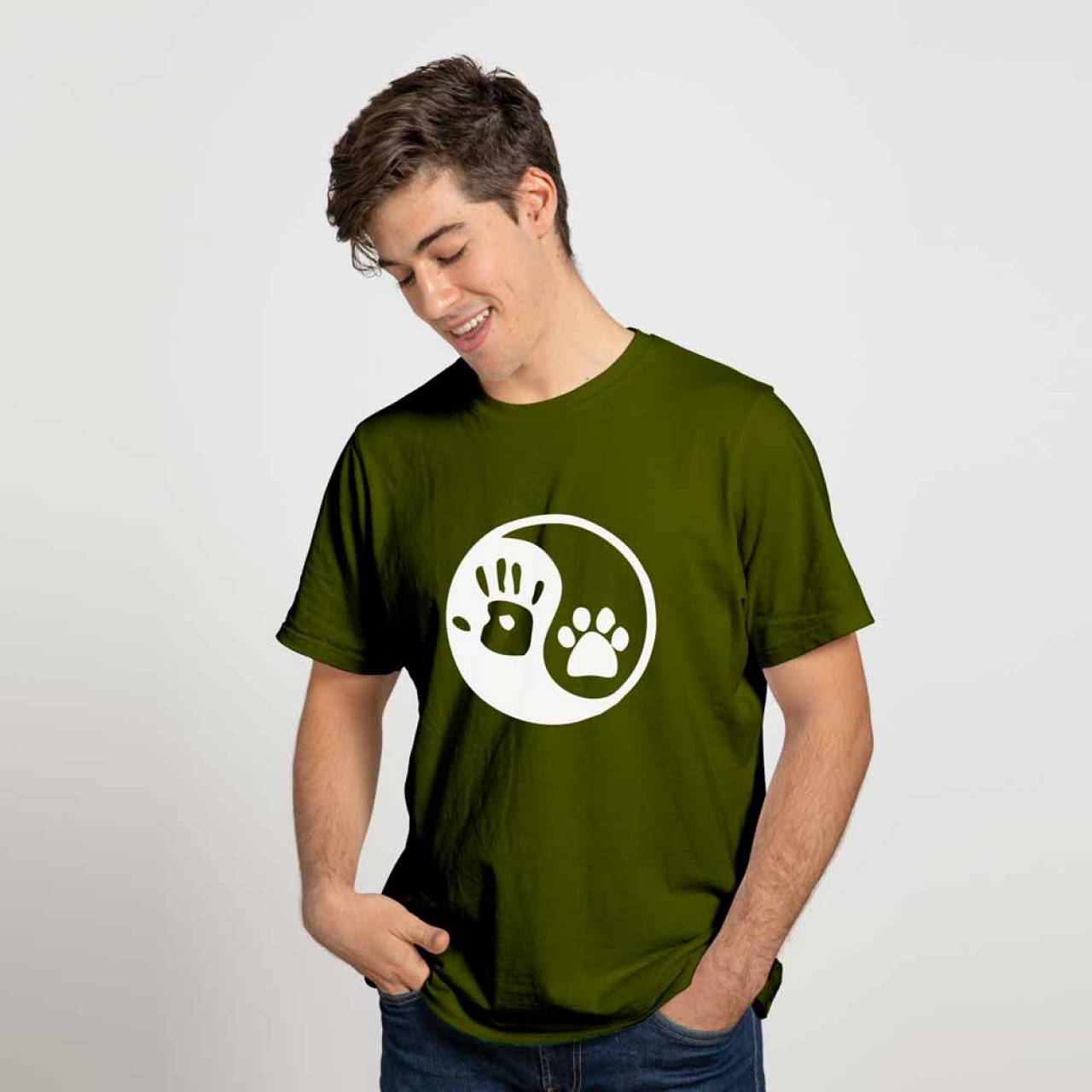 Yin Yang Human Hand Dog Paw Cotton T-Shirt For Men