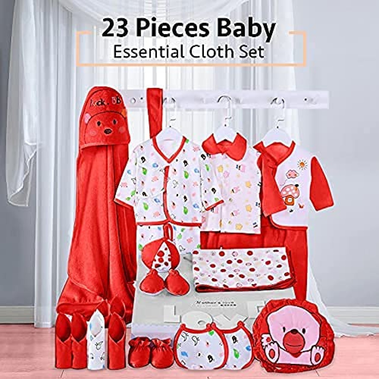 Organic Cotton Baby Cloth Set-Red (Pack of 23)