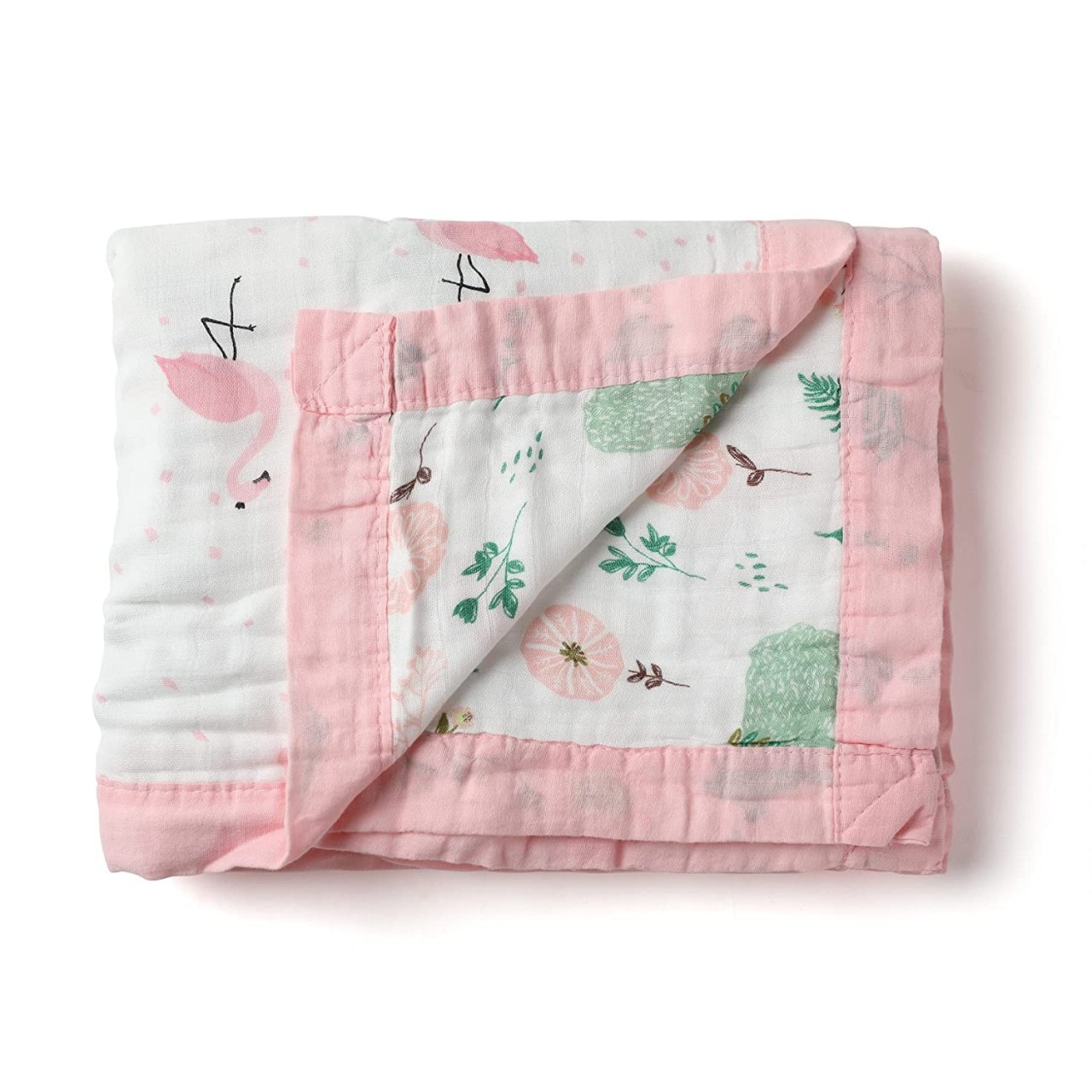 Organic Bamboo Baby Blanket | Bear-Flamingo Print