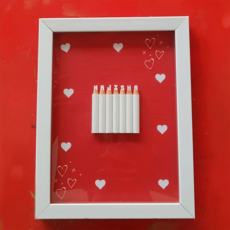 Hand Made Pencil Carving Art Photo Frame White
