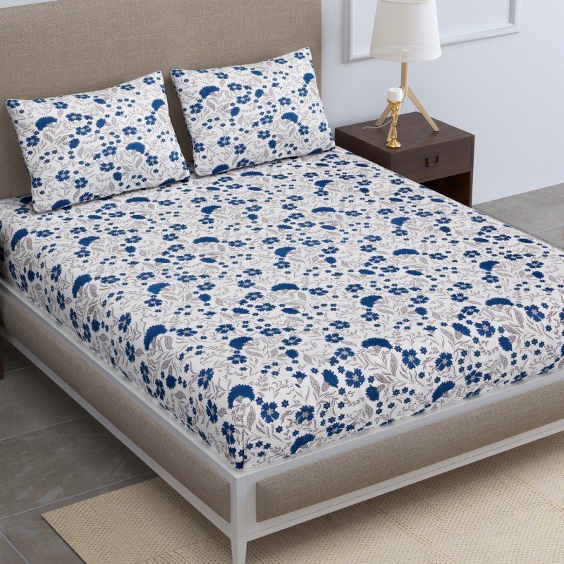 Classic Cotton Blue Floral Jaal Bedsheet