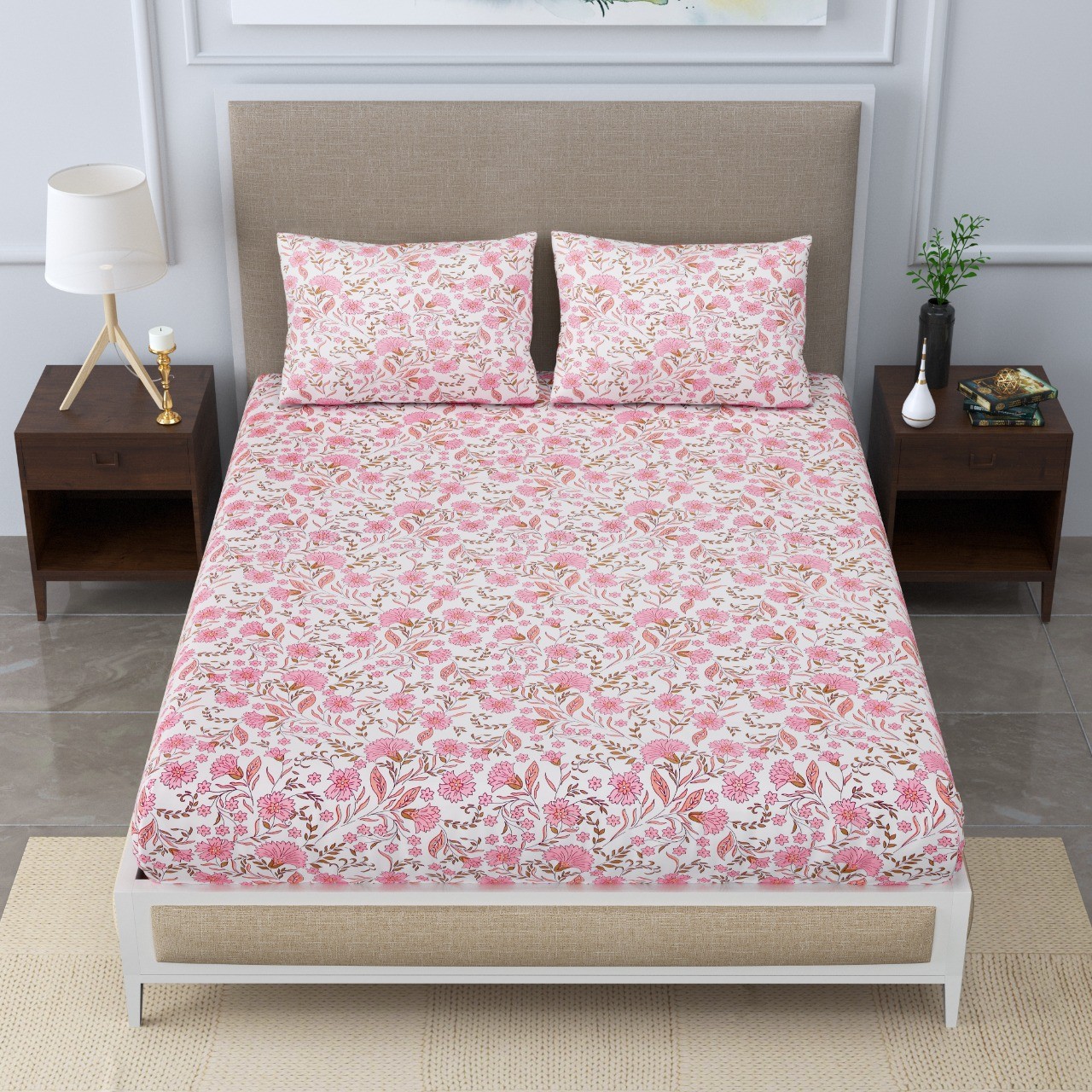 Classic Cotton Pink Floral Jaal Bedsheet