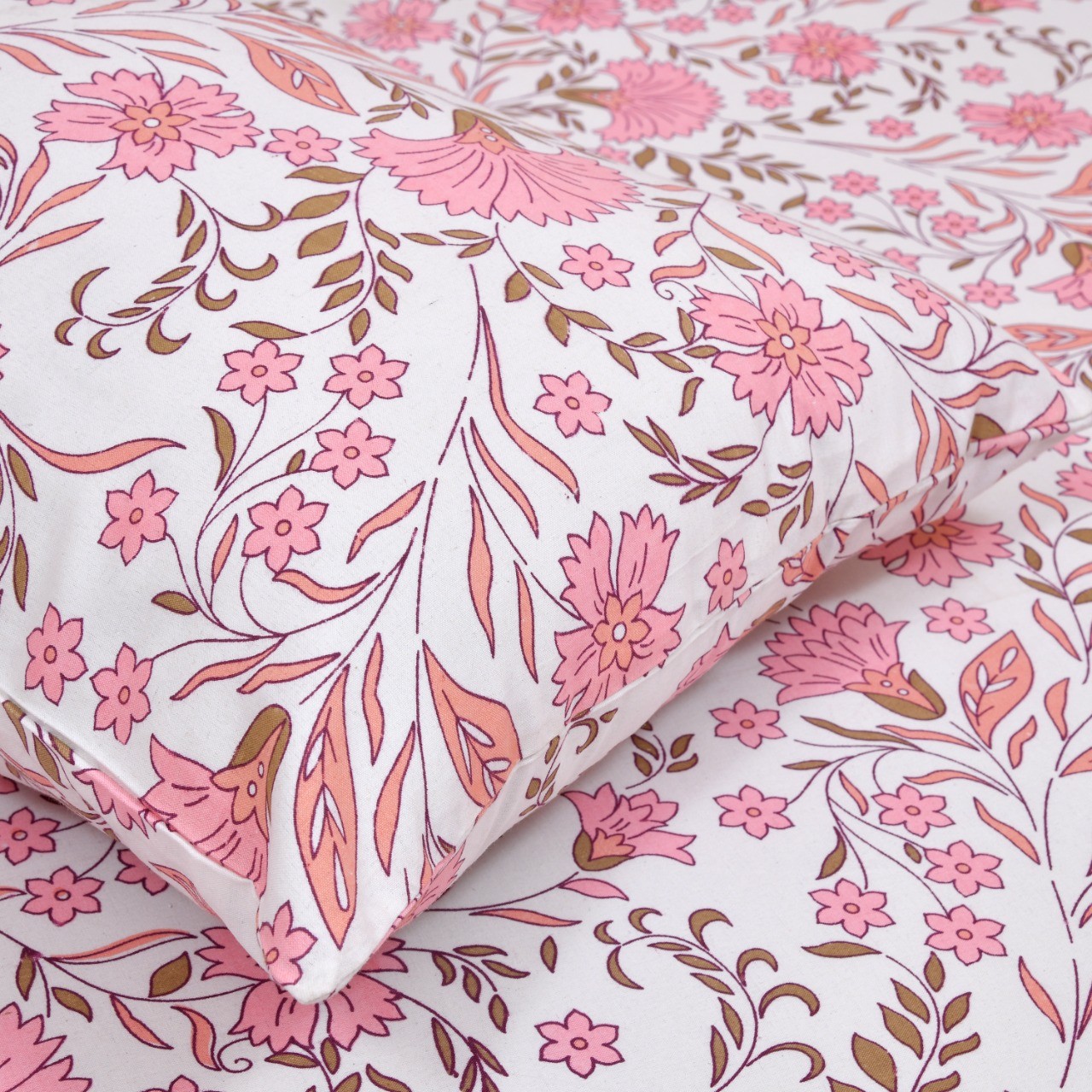 Classic Cotton Pink Floral Jaal Bedsheet