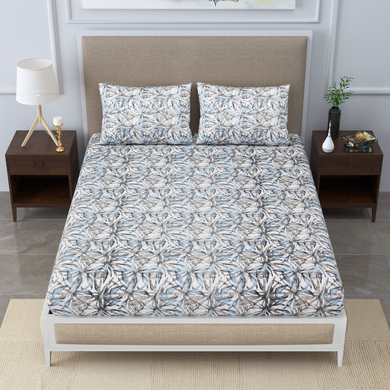 Classic Cotton King Size Bedsheet - Blue Lily