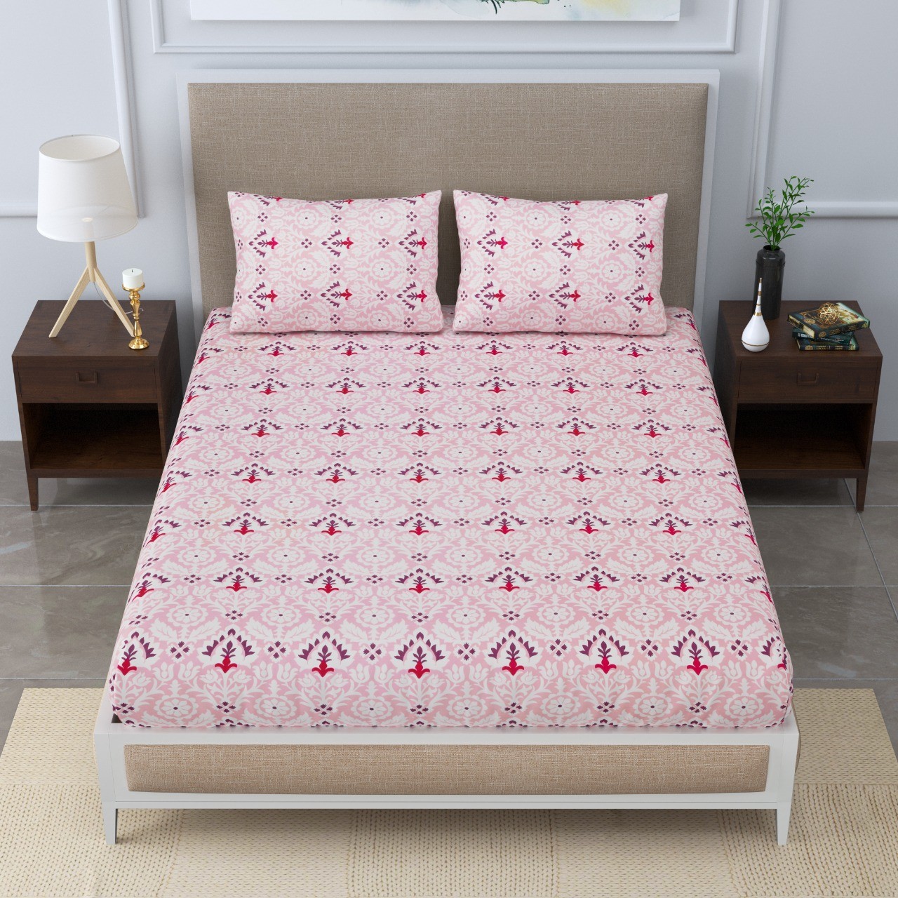 Classic Cotton Pink Damask Bedsheet