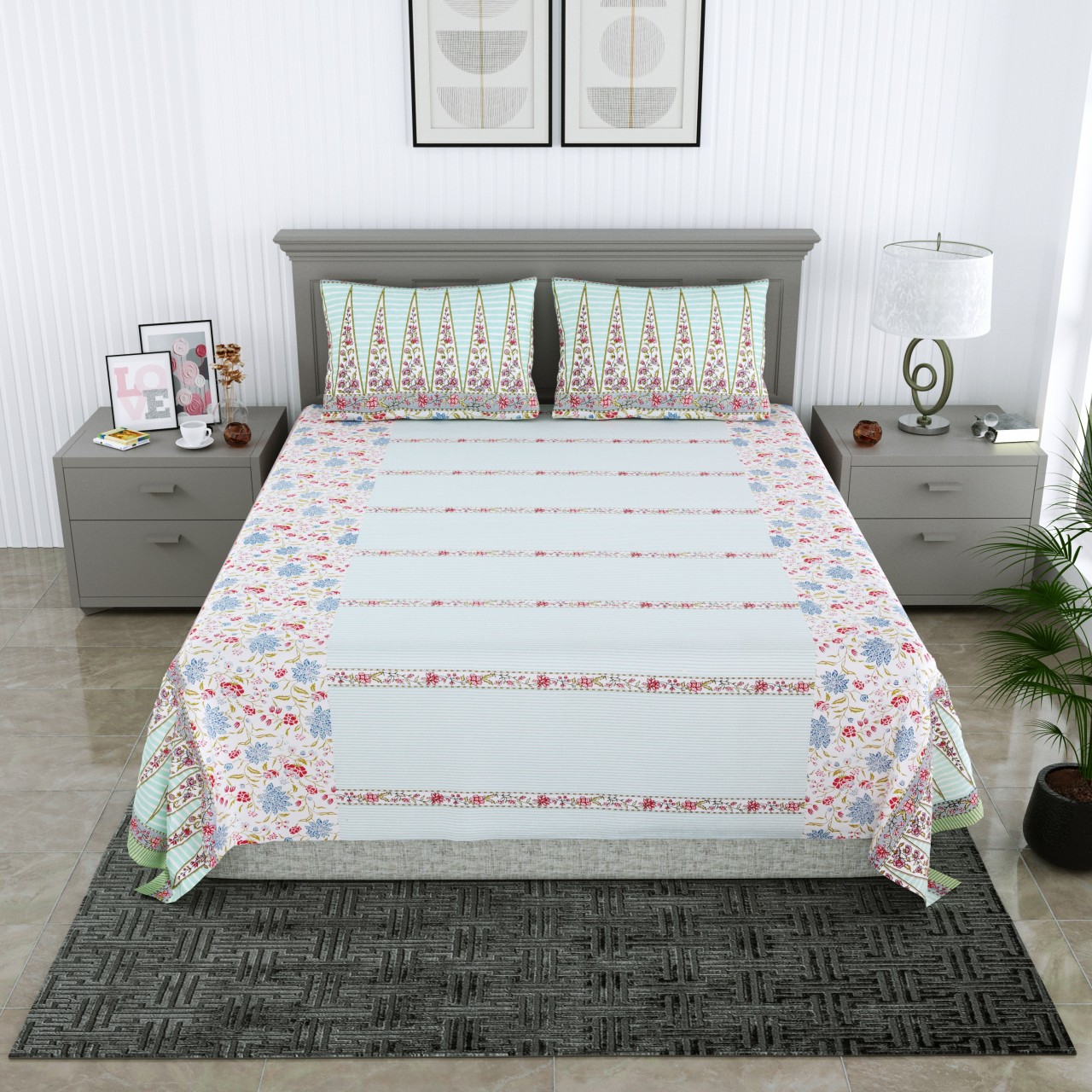 Exclusive Cotton Green Cone Bedsheet