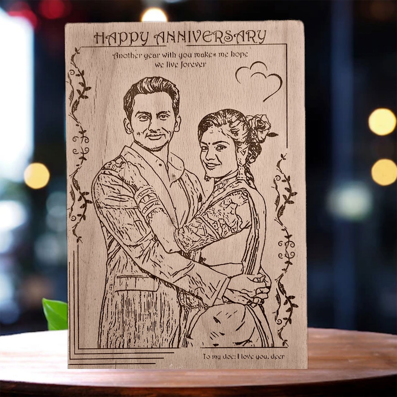 Personalized Wooden Carved Anniversary Frame Design 1