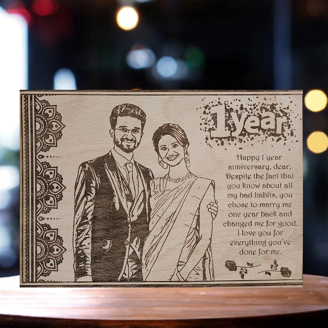 Personalized Wooden Carved Anniversary Frame Design 2