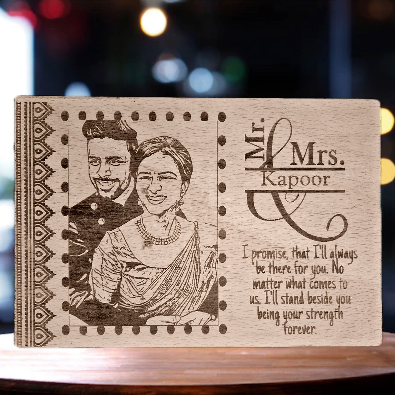 Personalized Wooden Carved Anniversary Frame Design 3