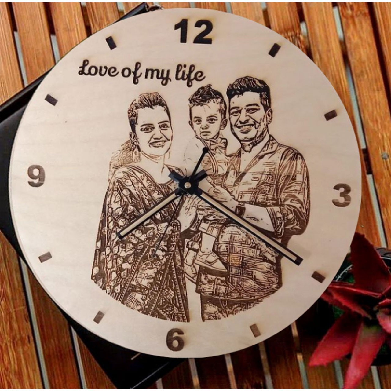 Personalized Wooden Carved Wall Clock Design 3