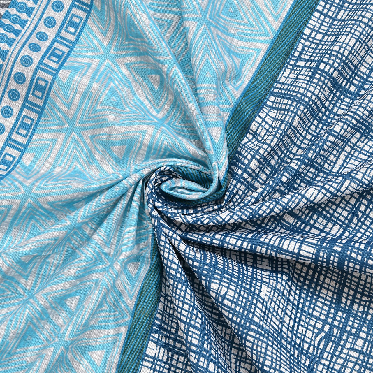 Classic Cotton Blue Floral Stripes Bedsheet