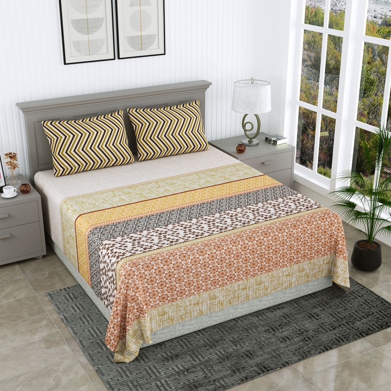 Classic Cotton Green Floral Stripes Bedsheet