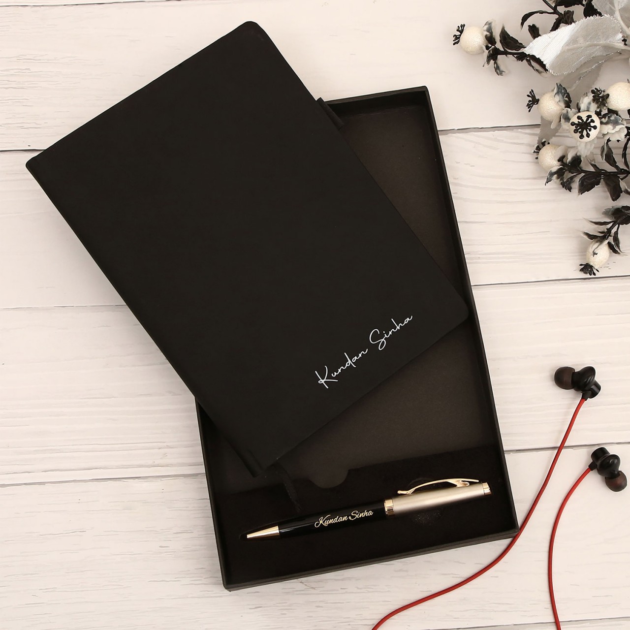 Personalized Black Diary With Pen Combo