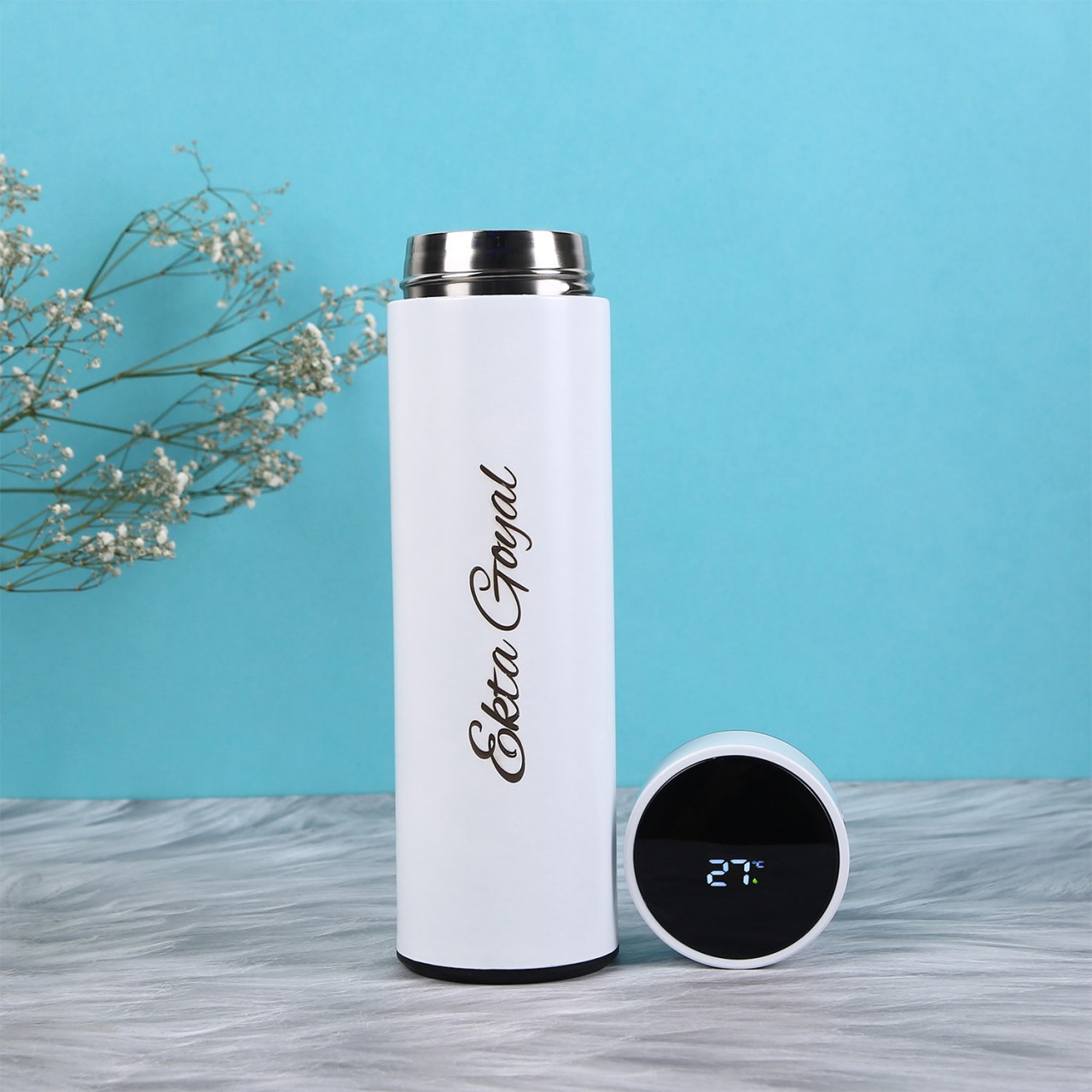 Personalized Temperature Bottle With Smart Display - White