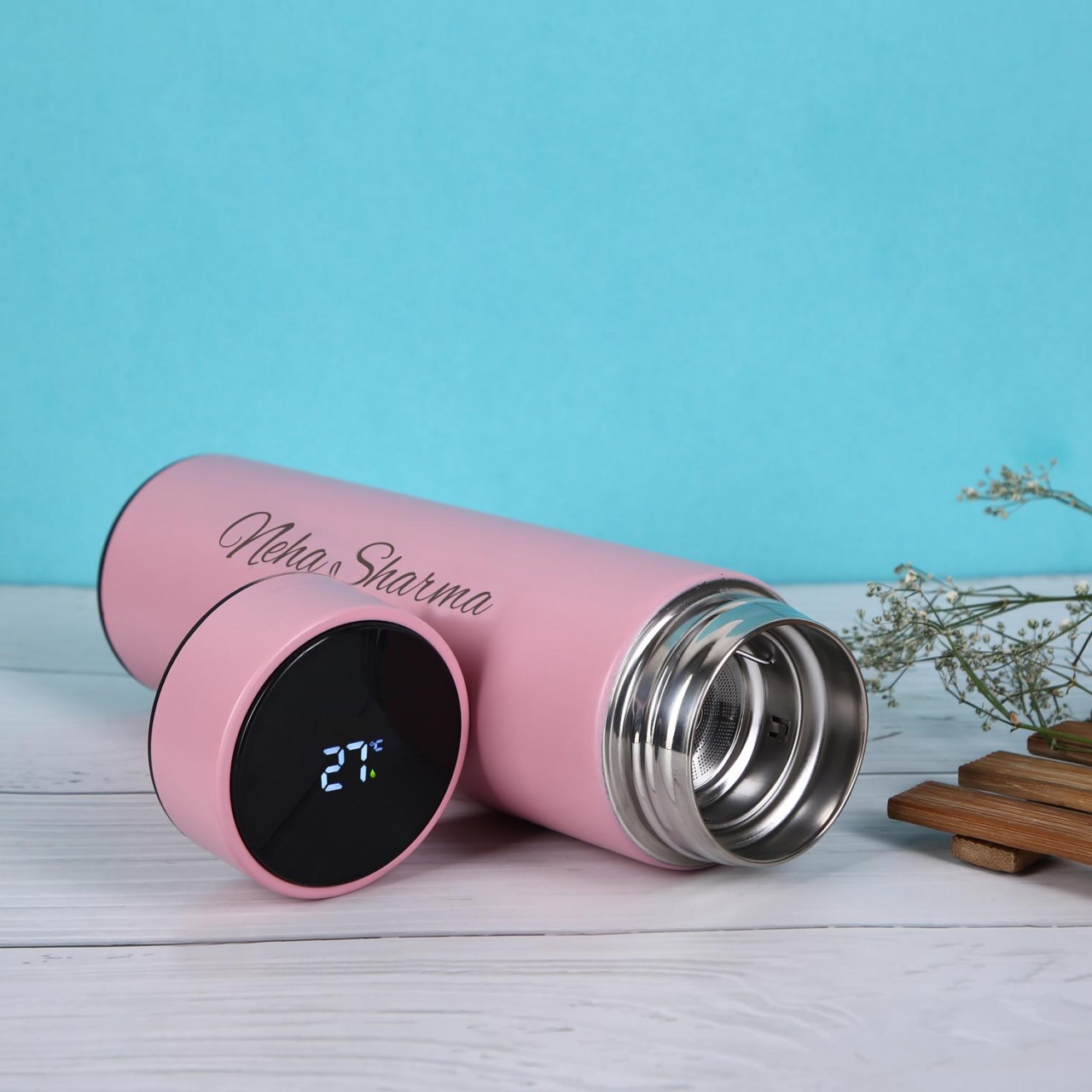Personalized Temperature Bottle With Smart Display - Pink