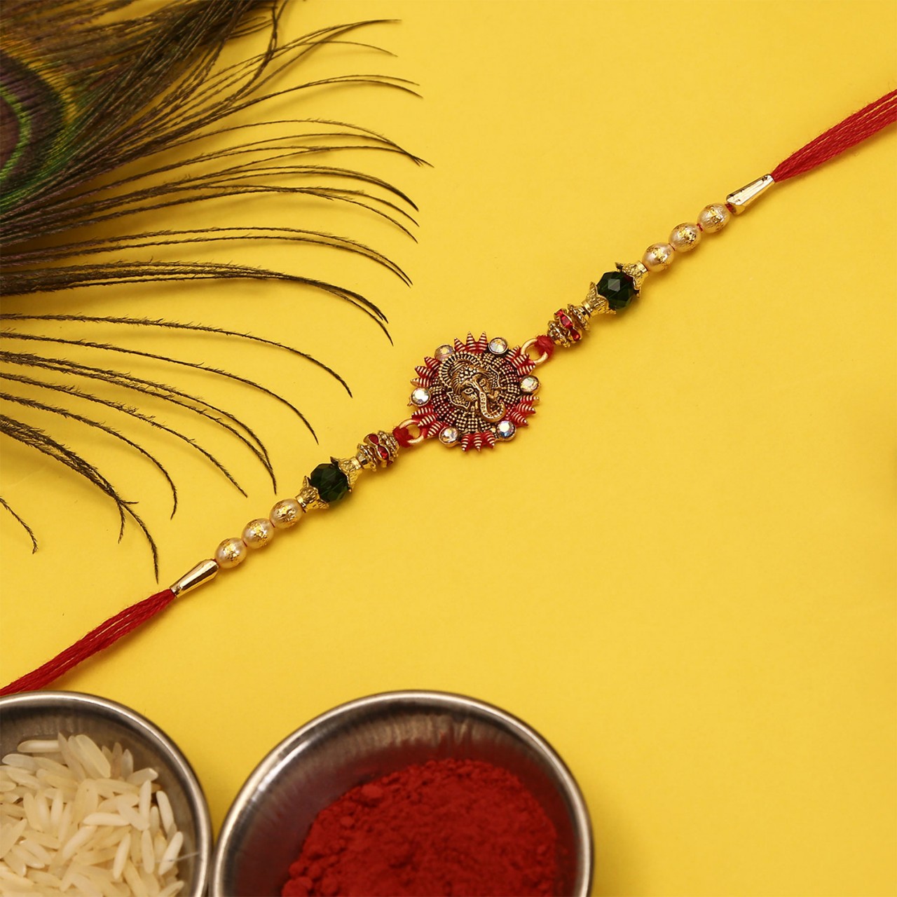 Ganpati With Colored Beads Rakhi Combo